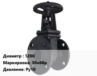 Задвижка чугунная канализационная 1200 30ч6бр Ру10